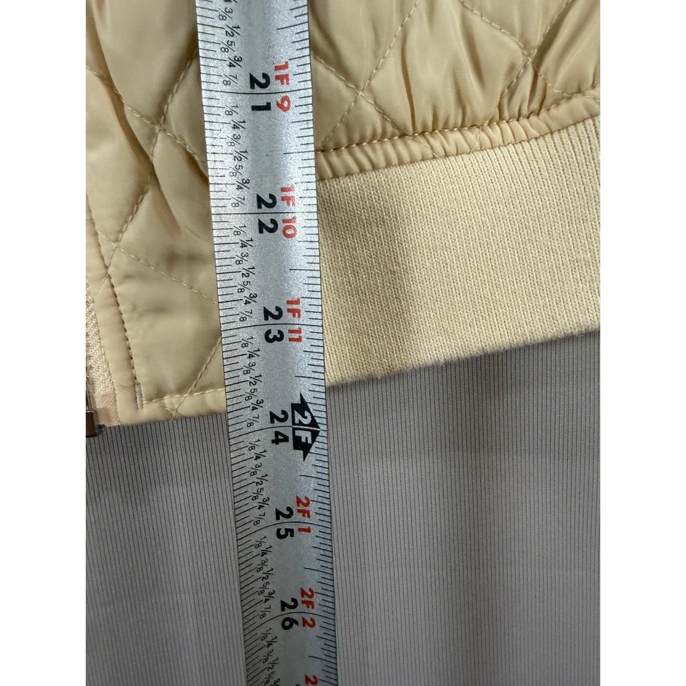 Levis Quilted Bomber Jacket Cream Beige Mens Medium Full Zip Diamond Puffer